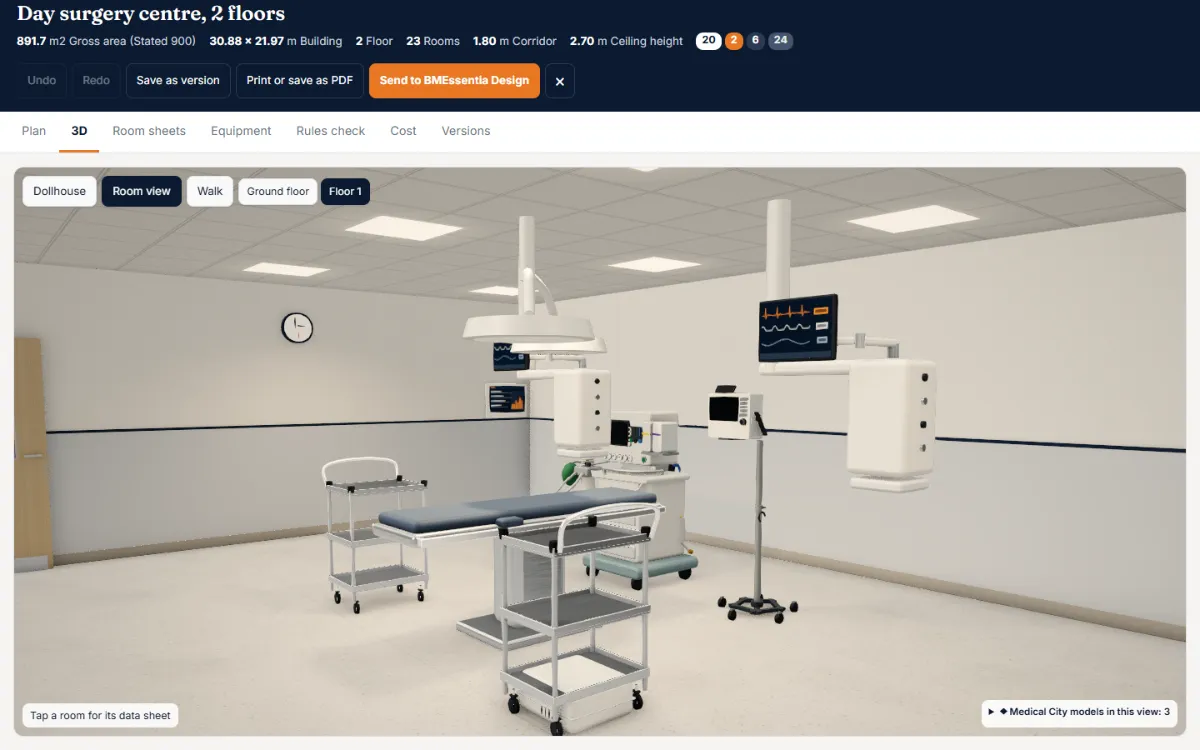 Room view inside the day surgery centre example